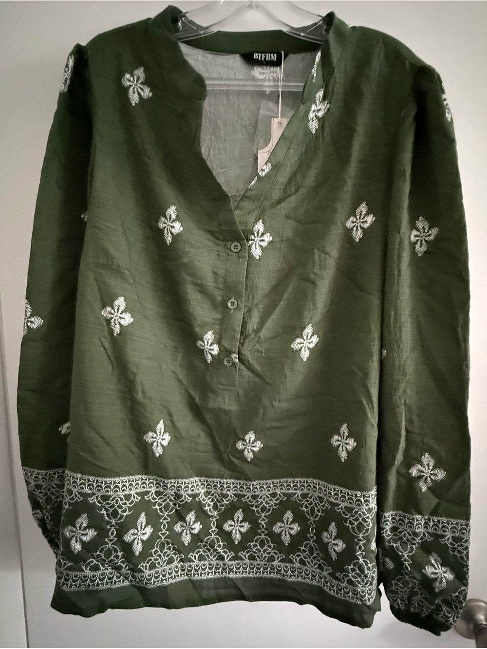 BTFBM Olive Green Floral Tunic Top